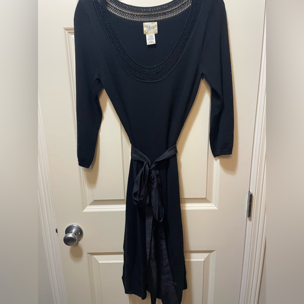 Viola black dress with silk waist tie medium